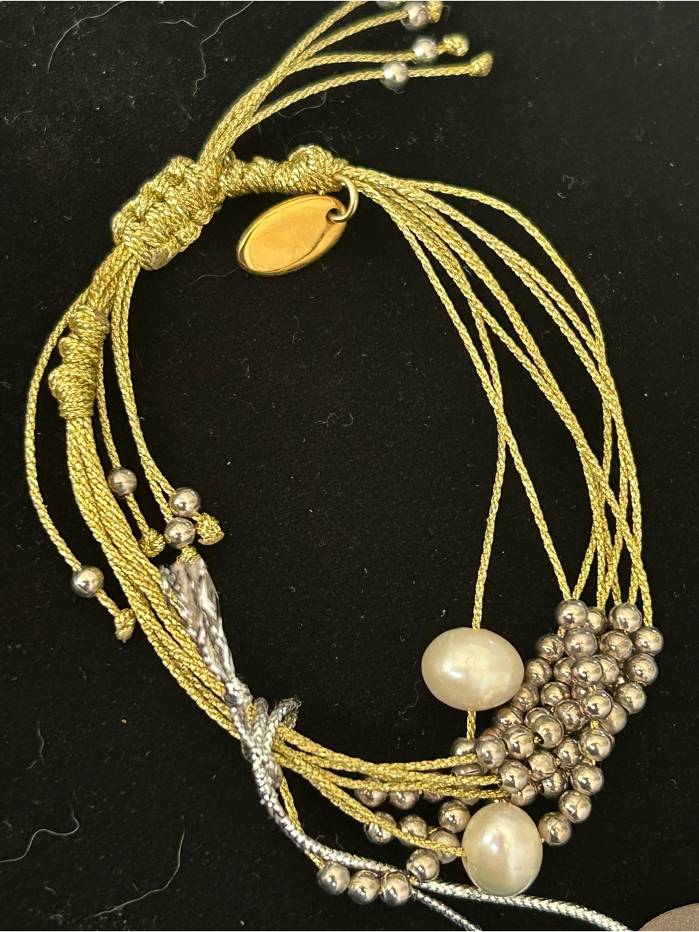 Simply Pearls by Marcella multi-strand bracelet w/gold thread/silver-toned beads